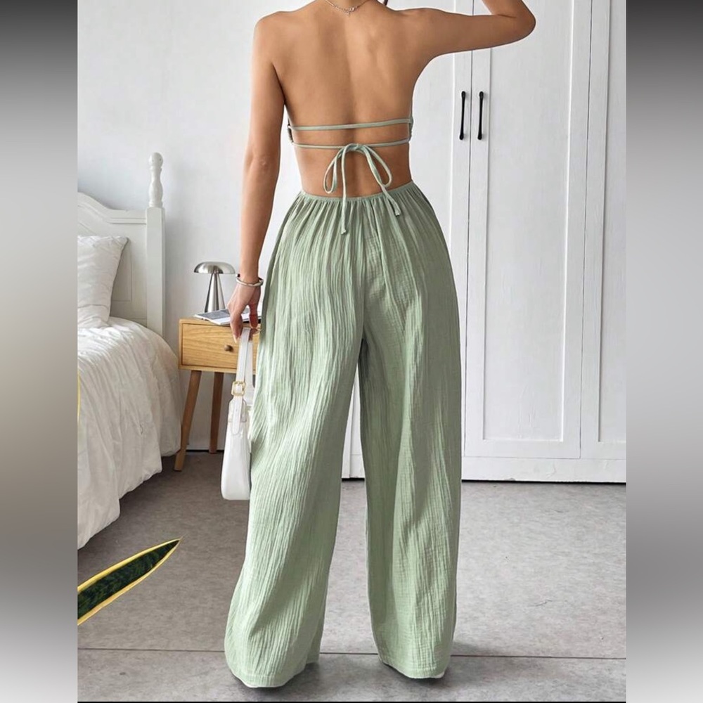 SHEIN Light Green Strapless Jumpsuit - Picture 2 of 3